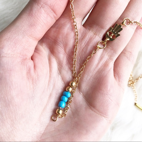 NEW Three later gold evil eye necklace curved bar - Picture 5 of 6